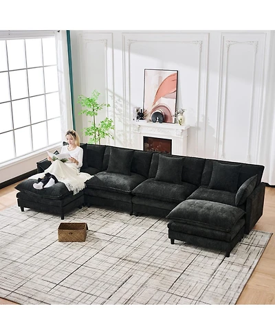 Streamdale Furniture 140.9" U-shaped modular sectional sofa with 2 ottomans, 4 cushions, 2 pillows.