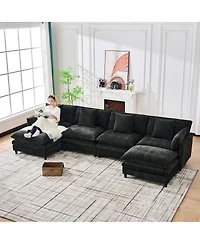 Streamdale Furniture 140.9" U-shaped modular sectional sofa with 2 ottomans, 4 cushions, 2 pillows.