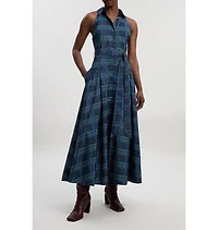 Karen Millen Women's Check Taffeta Belted Maxi Shirt Dress