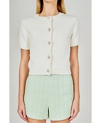 endless rose Women's Collared Knit Short Sleeve jacket