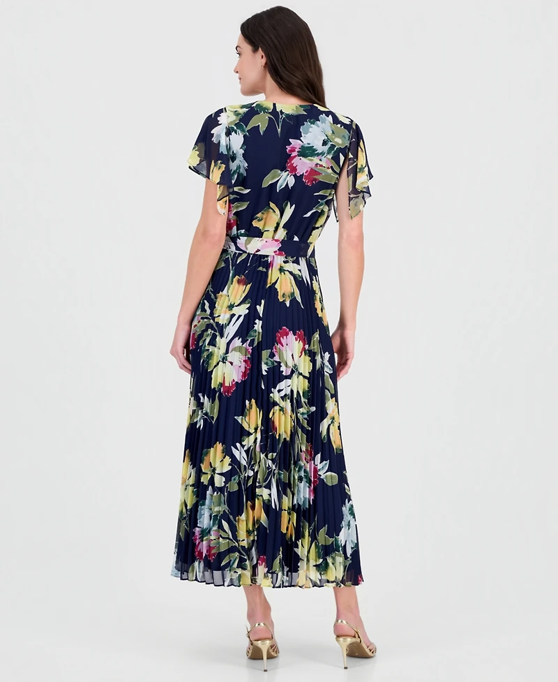 Robbie Bee Women's Flutter-Sleeve Pleated Maxi Dress