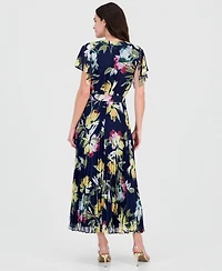 Robbie Bee Women's Flutter-Sleeve Pleated Maxi Dress