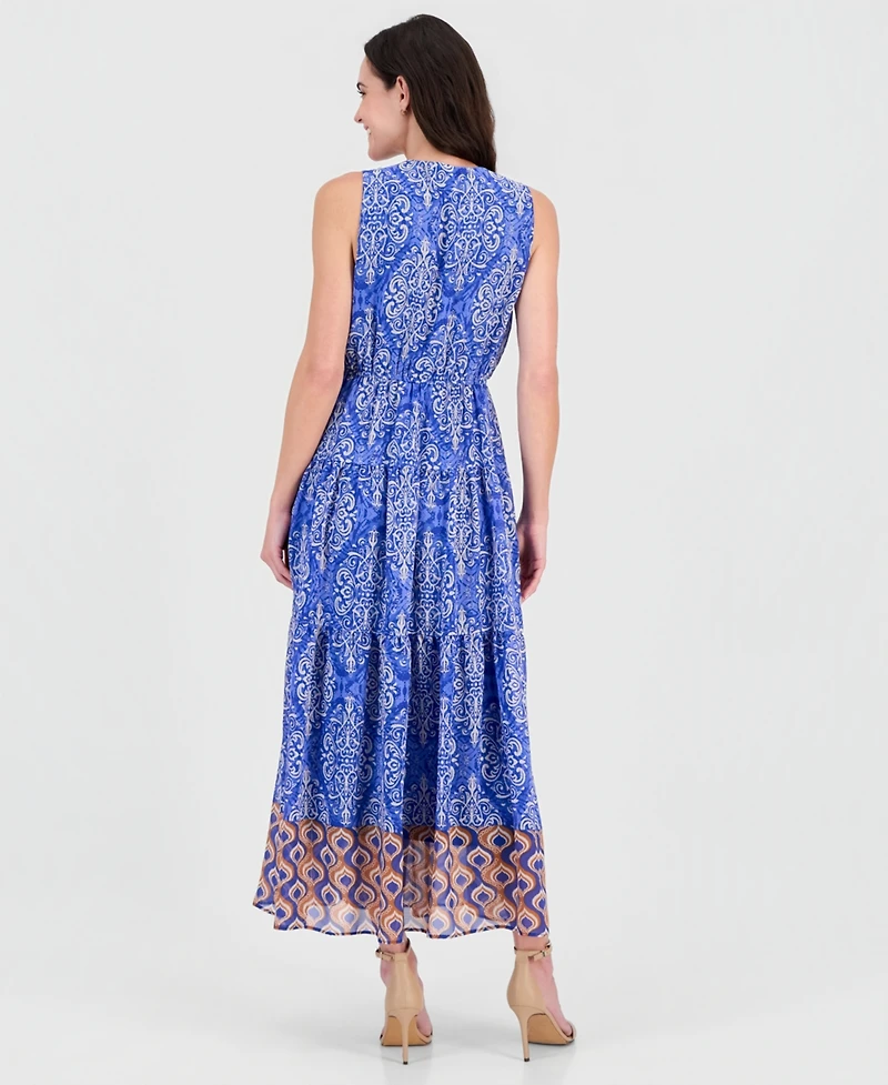 Robbie Bee Women's Sleeveless V-Neck Tiered Maxi Dress