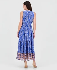 Robbie Bee Women's Sleeveless V-Neck Tiered Maxi Dress