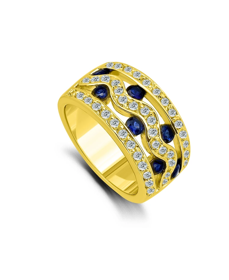 Macy's 1 1/4 Cttw Pave Cubic Zirconia 3mm Round Blue Glass Stones- 3 Row Band Ring