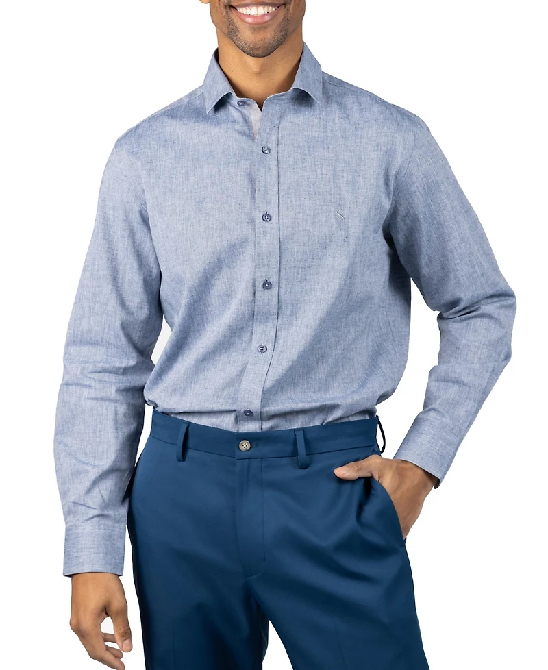 Tailorbyrd Men's Yarn Dyed Melange Linen Long Sleeve Shirt