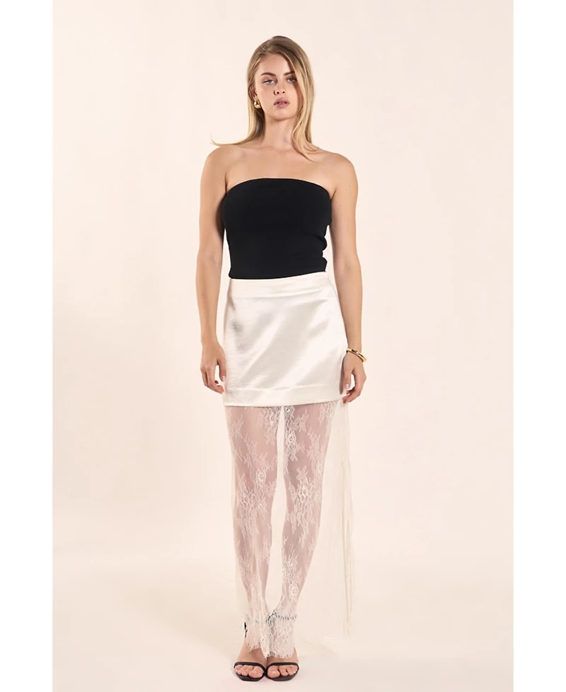 endless rose Women's Satin Velvet Maxi Lace Skirt