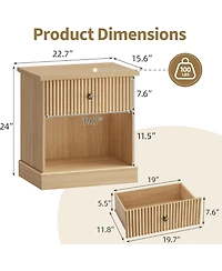 gaomon Fluted Nightstand with Drawer, Mid Century Modern Bedside Table Light Wood Nightstand with Storage