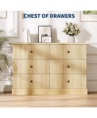 gaomon 6 Drawer Dresser for Bedroom, Fluted Horizontal Chest of Drawers