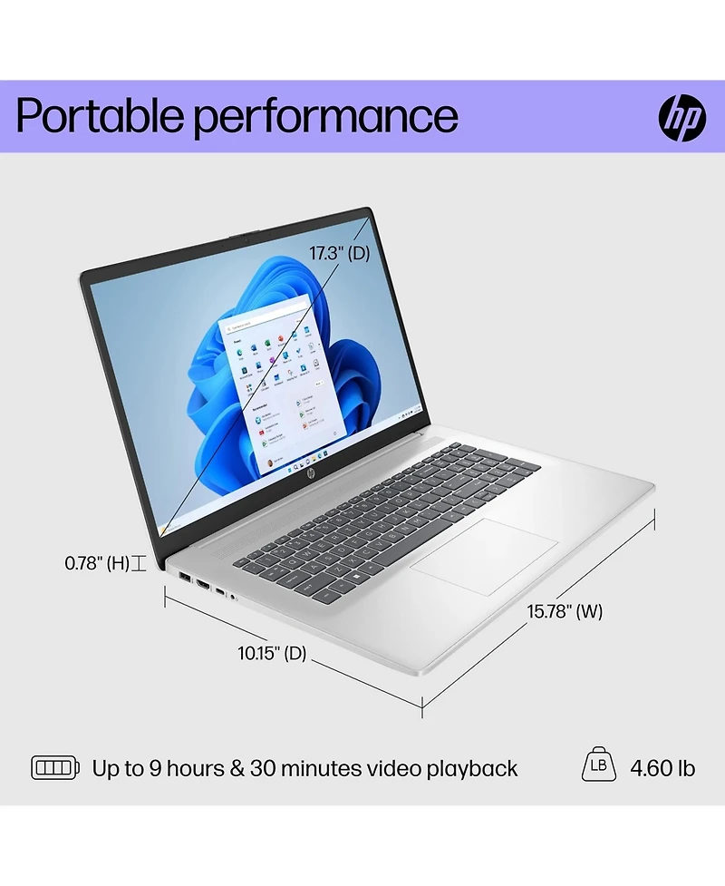 Hp Essential 17.3" Entry Traditional Laptop Intel Core i3 N305 16GB Ram Intel Uhd Graphics 128GB eMMC + 512GB Ssd Windows 11 Home 60Hz
