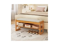 Slickblue Shoe Rack Bench with Flip-Top Storage Rubberwood Entryway Seat