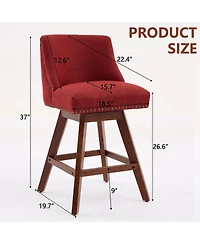 Rainsken Swivel Bar Stools Set of 2, Modern Upholstered Counter Height Chairs with Wooden Legs and Nailhead Trim for Kitchen Island