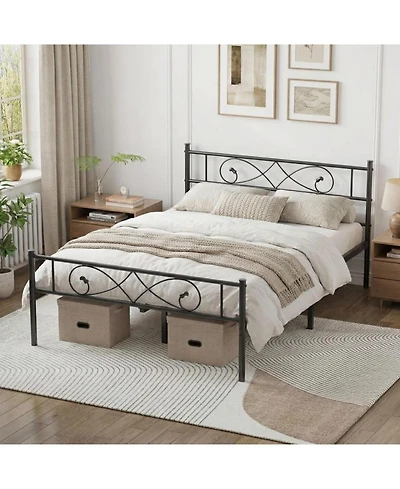 gaomon Queen Size Platform Bed Frame, Metal with Unique Fist Design Headboard, Under Bed Storage, No Box Spring Required, Easy Assembly Noise Free