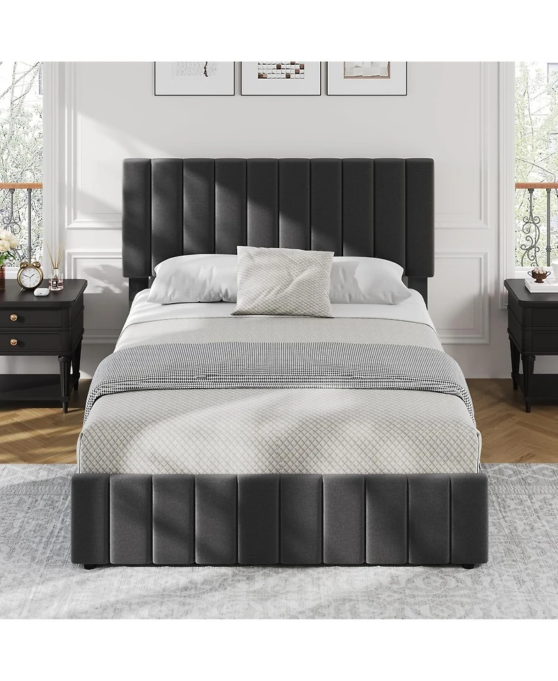gaomon Queen Upholstered Bed Frame 4 Drawers Adjustable Headboard Wood Slats No Box Spring