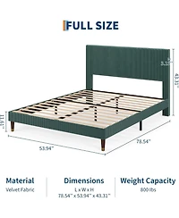 gaomon Full Corduroy Upholstered Platform Bed Frame with Headboard Modern Design Wood Slat Support Noise Free Easy Assembly