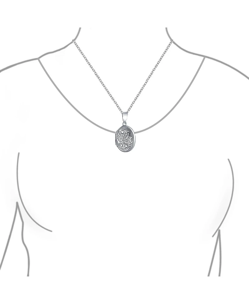 Bling Jewelry Embossed Floral Sunflower Photo Oval Locket Necklace Pendant Sterling Silver