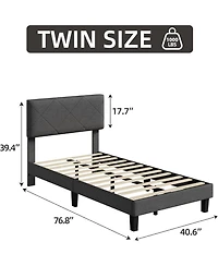 gaomon Upholstered Bed Frame with Headboard, Modern Platform Bed with Wooden Slats Support