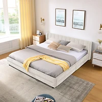 Streamdale Furniture Upholstered Bed Frame with Chenille Fabric Headboard and Storage Drawer.