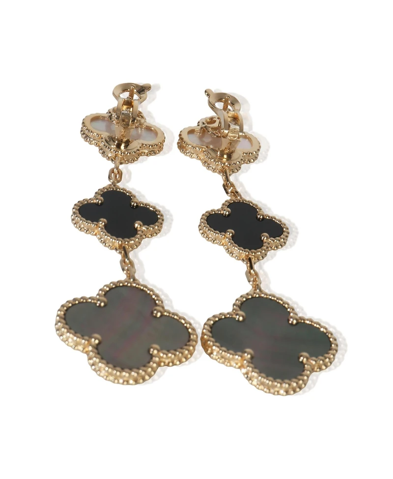 Pre-Owned Van Cleef & Arpels Yellow Gold Mother Of Pearl and Onyx Magic Alhambra Earrings