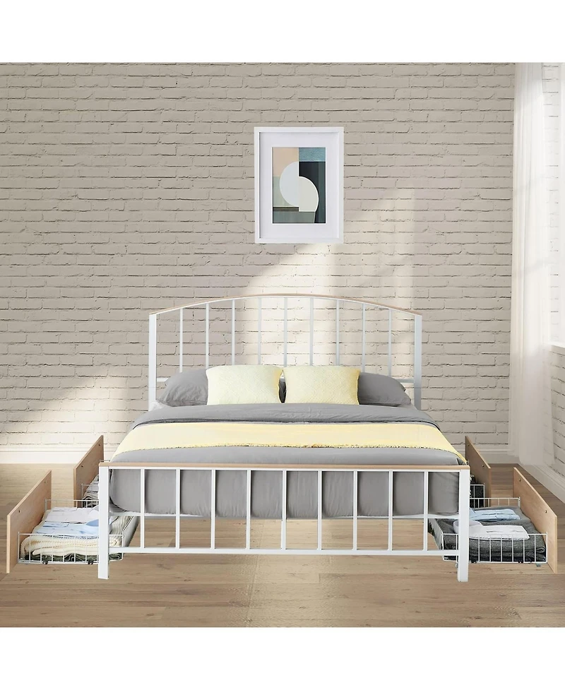 gaomon Full Metal Bed Frame With Headboard and Footboard 4 Storage Drawers No Box Spring Space Saving