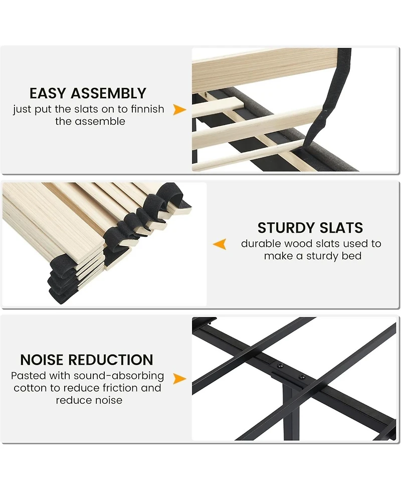 gaomon Queen Upholstered Platform Bed Frame Adjustable Wingback Headboard Heavy Duty Slats No Box Spring