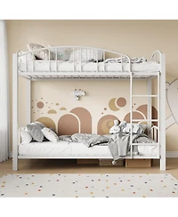gaomon Twin Metal Bunk Bed Twin Over Twin With Stairs and Arched Guardrail Metal Slat Support Space Saver No Box