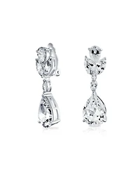 Bling Jewelry Classic Formal Leaf Motif Cz Cubic Zirconia Teardrop Dangle Clip-On Earrings Silver Plated
