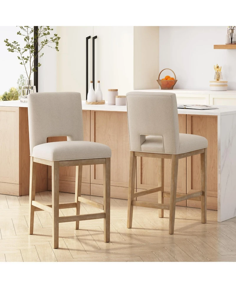 Streamdale Furniture Modern Bar Stool with Rubberwood Legs & L-Backrest Set of 2
