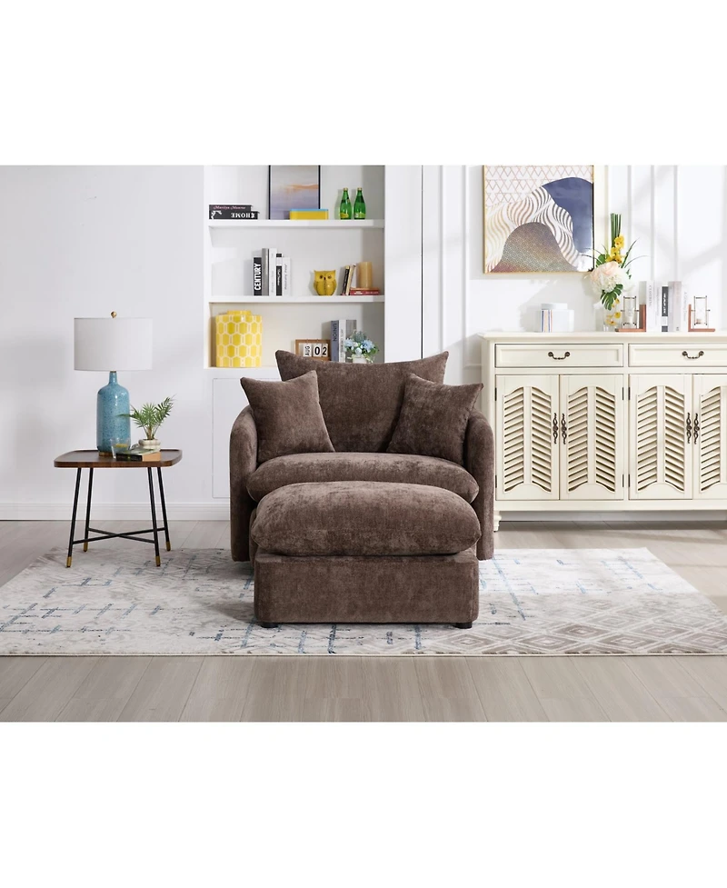 Streamdale Furniture Oversized Swivel Accent Chair with Ottoman & Pillows