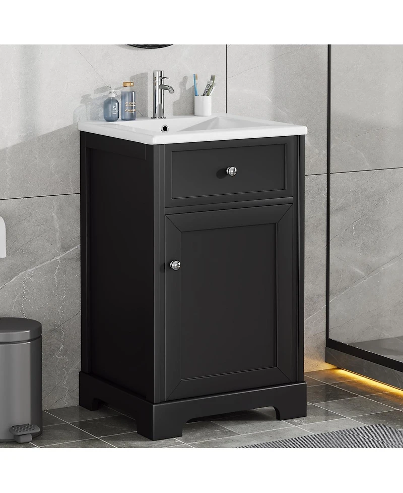 Sillysis 20" Bathroom Vanity with Ceramic Sink, Soft Closing Door & Storage Rack, Freestanding Cabinet for Small Bathrooms