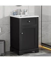 Sillysis 20" Bathroom Vanity with Ceramic Sink, Soft Closing Door & Storage Rack, Freestanding Cabinet for Small Bathrooms