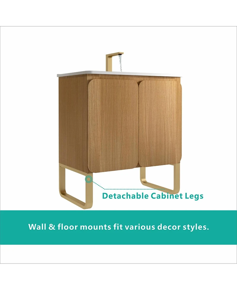 Sillysis 30" Light Oak Bathroom Vanity with Sink, Soft Closing Drawers and Large Storage Cabinet for Modern Bathrooms, Wall/Floor Mount-Sillysis