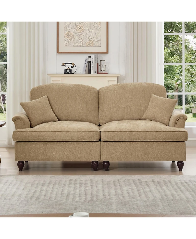 Streamdale Mid Century Chenille Loveseat Sofa with Flared Arms & Spindle Legs - Light Coffee