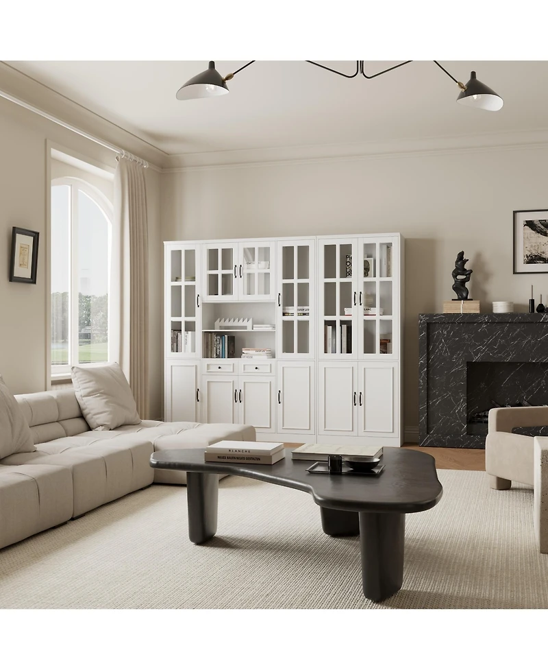 Homsee Modern Bookcase, Sideboard with 19-Tier Shelves and 2 Drawers