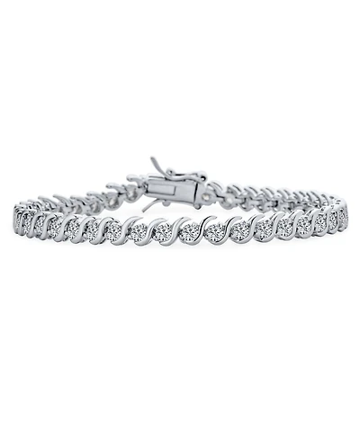 Bling Jewelry Fancy Cocktail Cz Cubic Zirconia Wave S-Link Swirl Tennis Bracelet Silver Plated