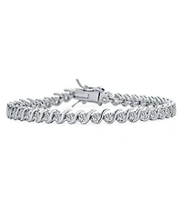 Bling Jewelry Fancy Cocktail Cz Cubic Zirconia Wave S-Link Swirl Tennis Bracelet Silver Plated