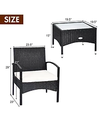 3 Pcs Furniture Set Table & 2 Chair Patio Wicker Rattan W/Cushion