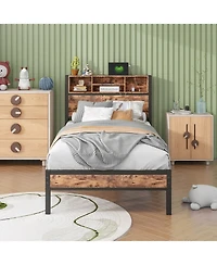 Streamdale Furniture Twin Platform Bed with Storage Headboard and Charging Station