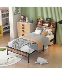 Streamdale Furniture Twin Platform Bed with Storage Headboard and Charging Station