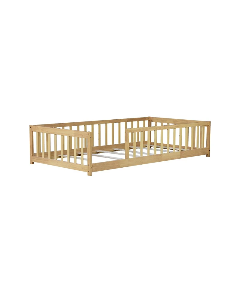 Streamdale Furniture Twin Size Floor Bed with Fence and Safety Guardrails