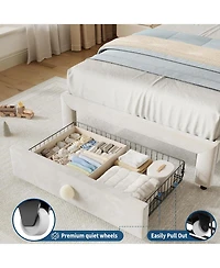 gaomon Twin Upholstered Platform Bed Frame Headboard Storage Drawer Velvet Princess Bed for Kids Wood Slats No Box Spring Easy Assembly