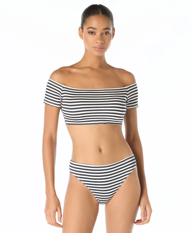 Michael Kors Women's Off-The-Shoulder Stripe Bikini Top