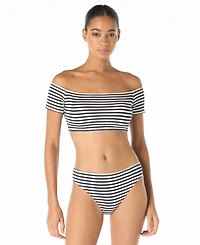 Michael Kors Women's Off-The-Shoulder Stripe Bikini Top