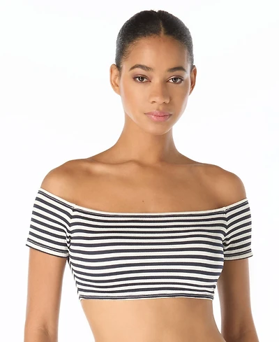 Michael Kors Women's Off-The-Shoulder Stripe Bikini Top