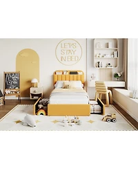 gaomon Twin Bed Frame Boucle Upholstered Storage Headboard 2 Drawers Shelf Noise Free Easy Build No Box Spring