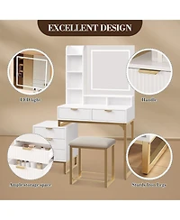 gaomon Makeup Vanity Set with Led Mirror 5 Drawers 3 Color Modes