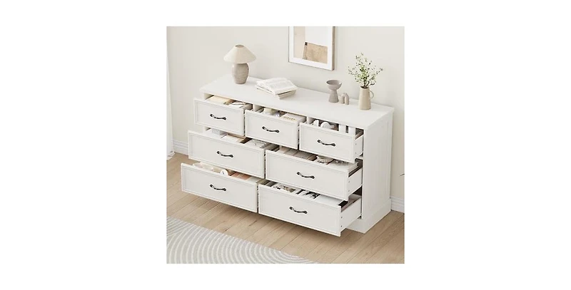 gaomon 7 Drawer Dresser for Bedroom, 55'' Wide Wooden Dressers with Metal Handle, Mid Century Modern Chest of Drawers