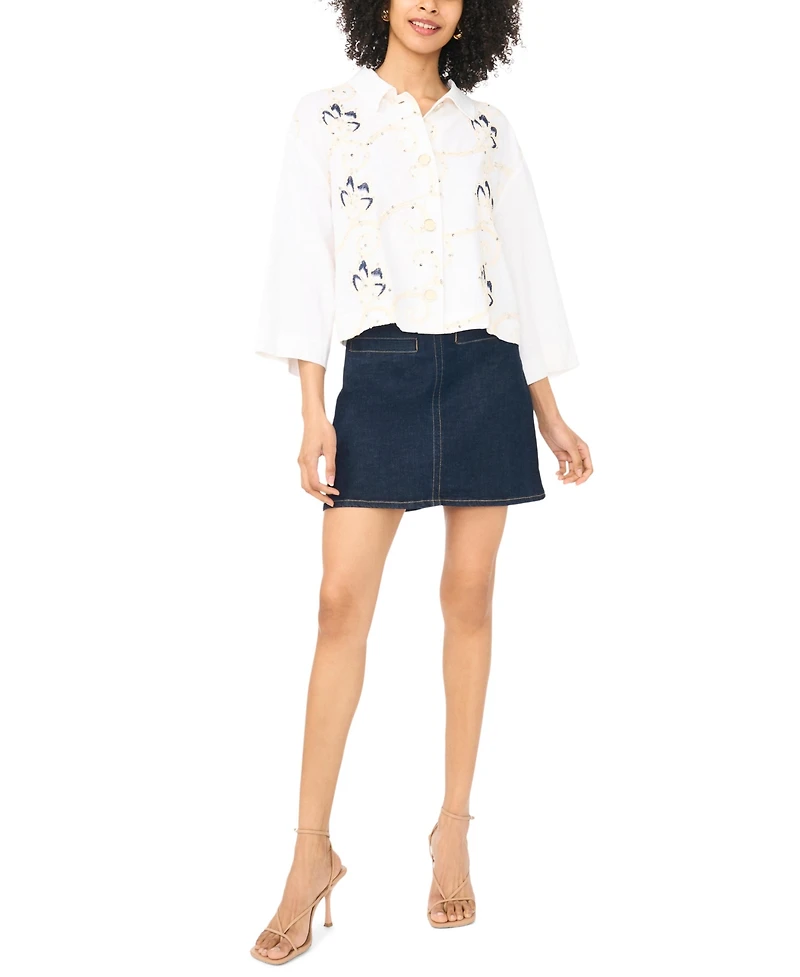 Vince Camuto Women's 3/4-Length-Sleeve Button-Up Shirt