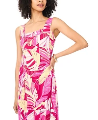 Vince Camuto Women's Printed Square-Neck Smocked-Back Sleeveless Maxi Dress