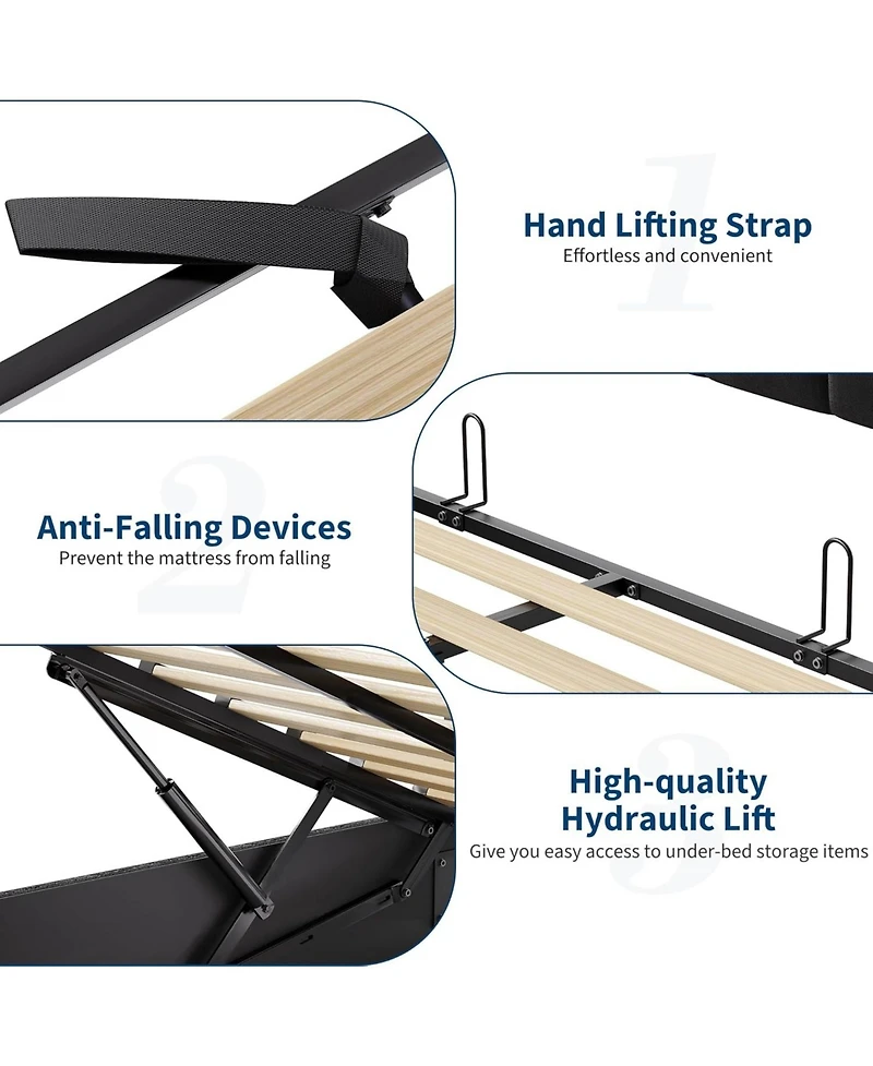 gaomon King Bed Frame with Lift Up Storage Upholstered Velvet Storage Headboard Hydraulic Metal Platform No Box Spring